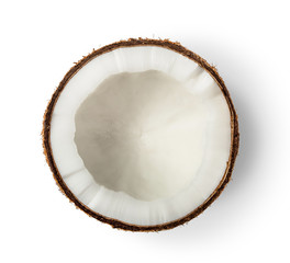Coconut Half isolated on white background. Top view.