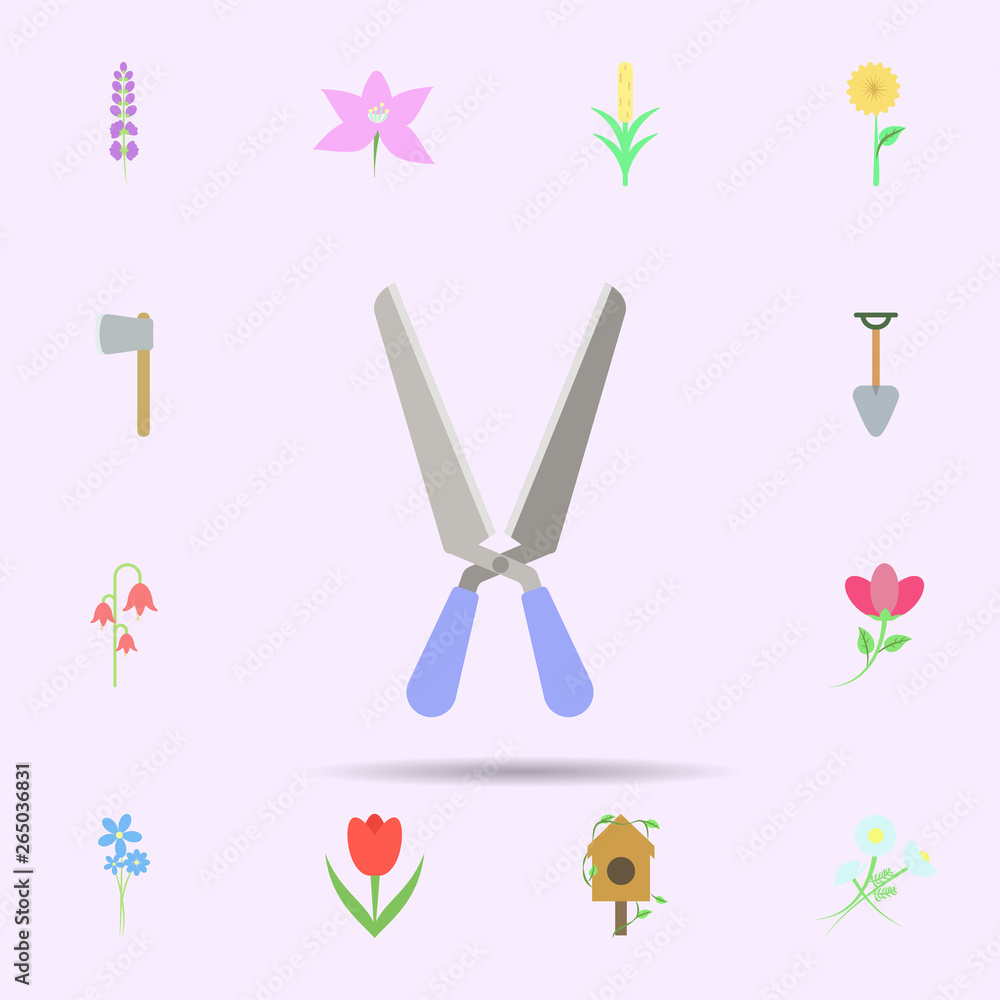 Poster gardening scissors colored icon. universal set of nature for website design and development, app dev
