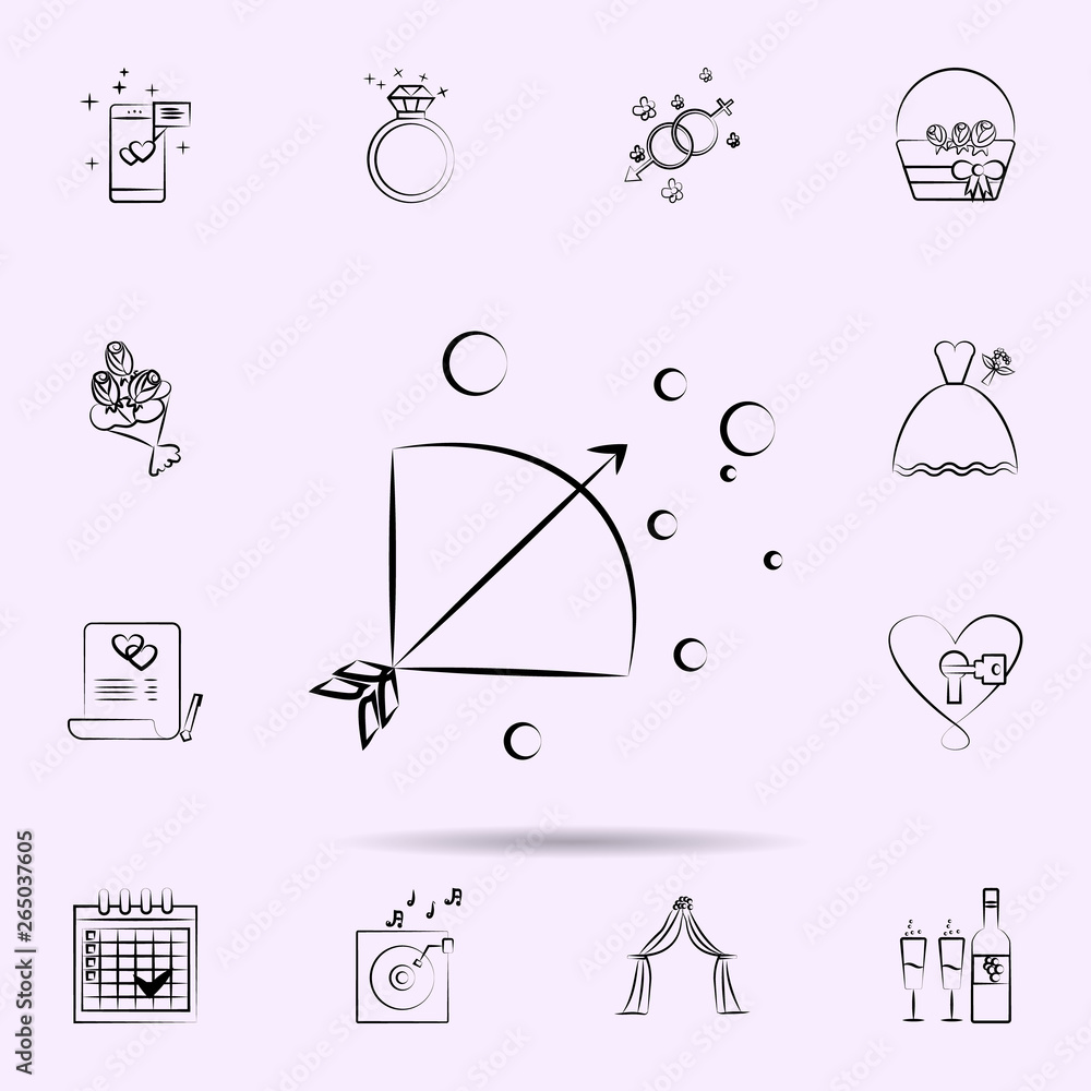 Poster bow and arrow icon. universal set of wedding for website design and development, app development