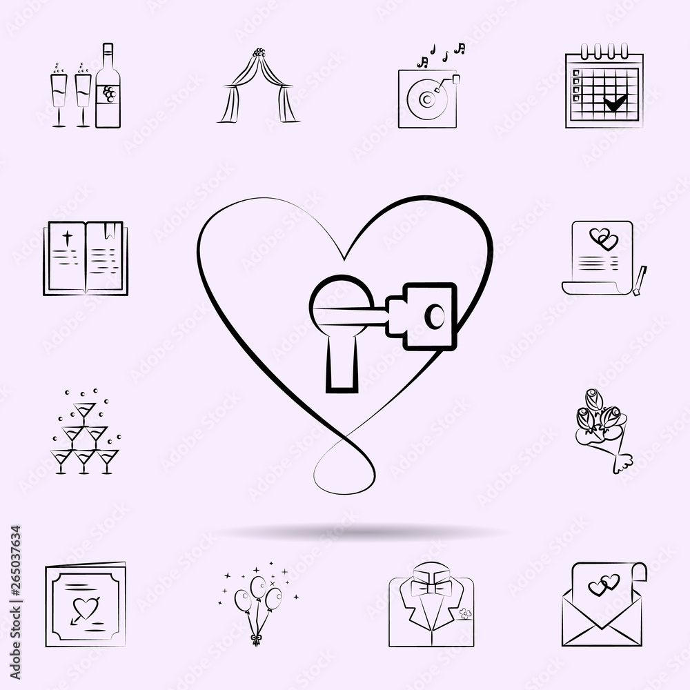 Poster heart with lock and key icon. universal set of wedding for website design and development, app devel