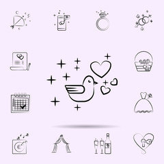 Dove with hearts icon. Universal set of wedding for website design and development, app development
