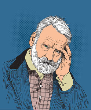 Victor Hugo portrait in line art illustration