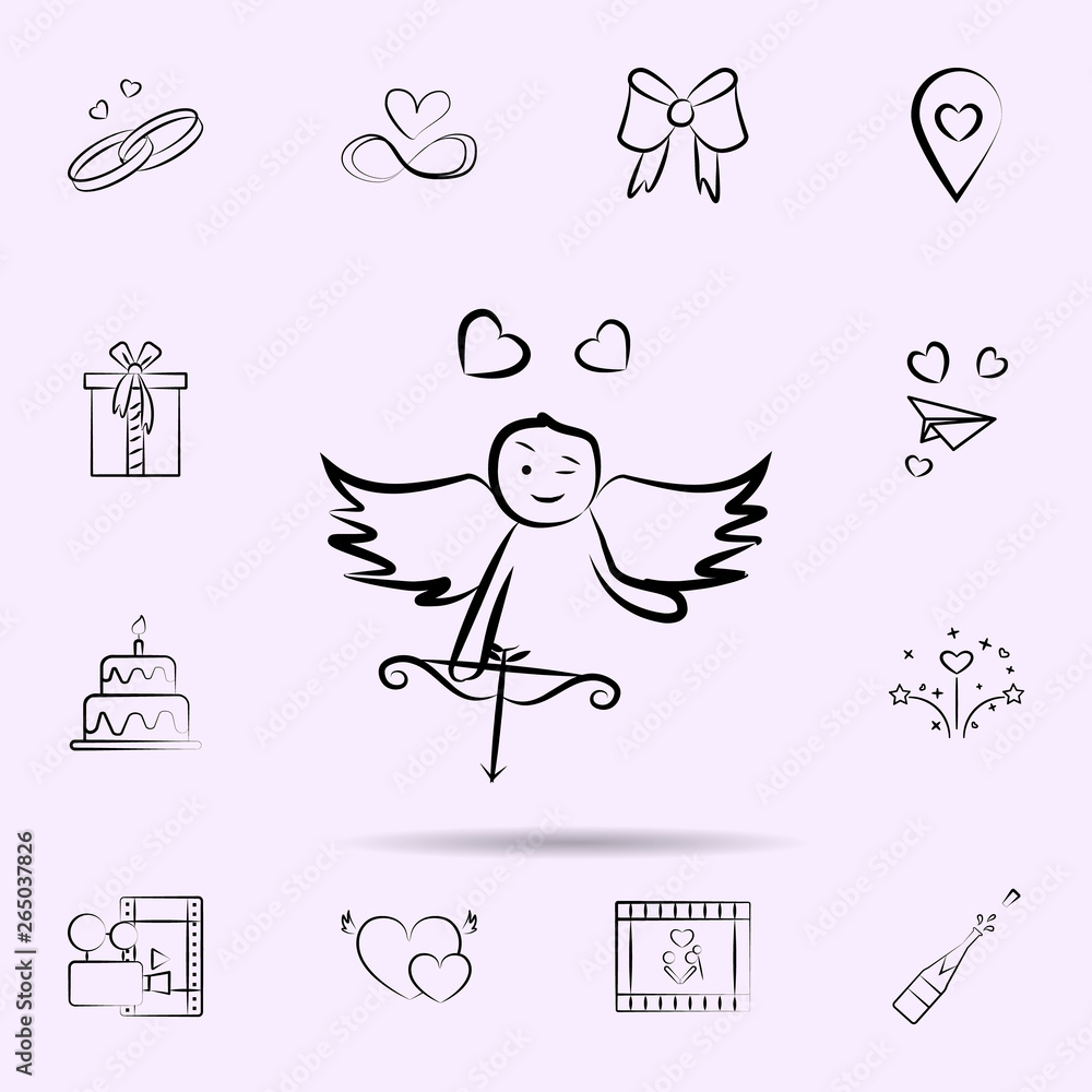 Poster cupid with onions icon. universal set of wedding for website design and development, app development