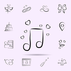 Musical note with hearts icon. Universal set of wedding for website design and development, app development