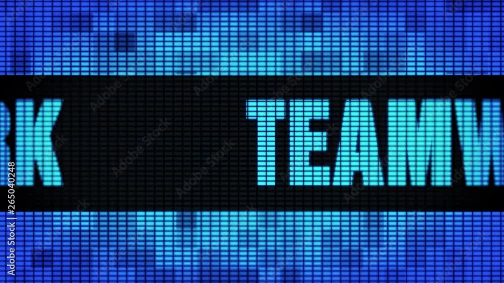 Aufkleber teamwork front text scrolling on light blue digital led display board pixel light screen looped anim