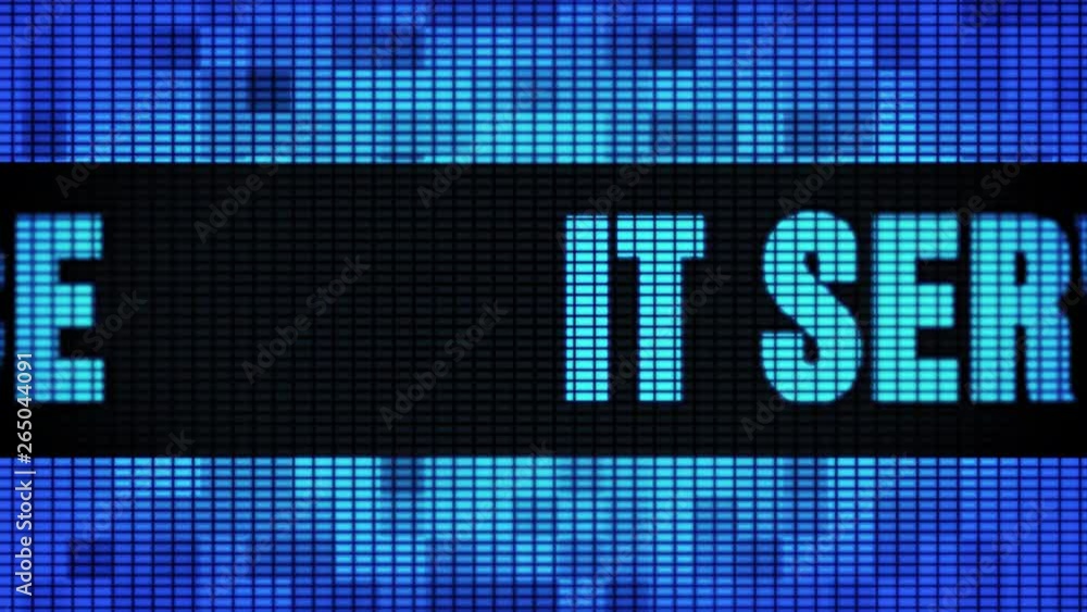Poster it service front text scrolling on light blue digital led display board pixel light screen looped an