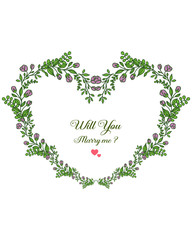 Vector illustration card will you marry me for texture purple bouqet frame