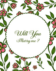 Vector illustration design will you marry me for pattern art pink wreath frame