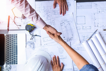 engineer people shaking hands in office, engineering concept, architecture concept, teamwork concept