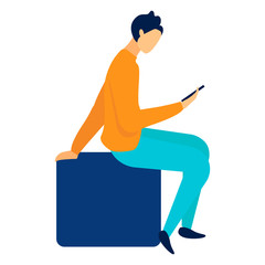 Woman Using Smartphone Flat Vector Illustration