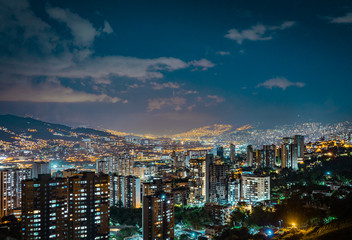 Medellin city landscape in the night with city lights © JuanDavid