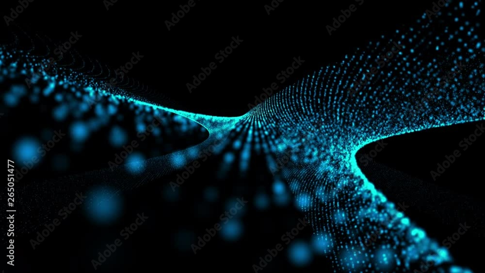 Poster glow particles form oscillating lines as swinging . holiday background or abstract background of par