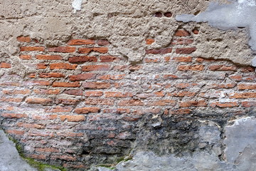 Old Broken Brick Wall Background.