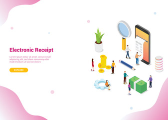 isometric electronic receipt concept for website template banner for landing homepage - vector