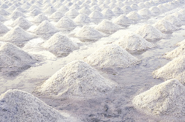 Brine salt farm at Samut Sakhon, Thailand. Organic sea salt. Evaporation and crystallization of sea...