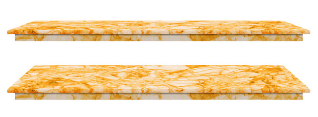 Marble table, counter top gold surface, Stone slab for display products isolated on white...