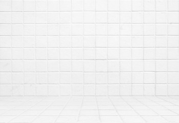 White Grunge Mosaic Toilet Room Texture Background.