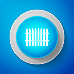 Fence wooden icon isolated on blue background. Garden fence sign. Circle blue button. Vector Illustration