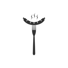Sausage on fork icon isolated. Flat design. Vector Illustration
