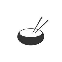 Bowl with asian food and pair of chopsticks silhouette icon isolated. Concept of prepare, eastern diet. Flat design. Vector Illustration