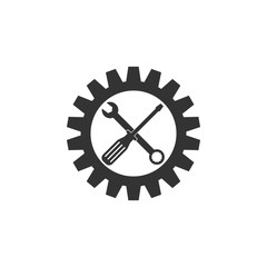 Maintenance symbol - screwdriver, spanner and cogwheel icon isolated. Service tool symbol. Setting icon. Flat design. Vector Illustration