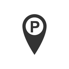 Map pointer with car parking sign isolated. Flat design. Vector Illustration