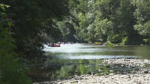 People at Summer activity recreation Kayaking Adventures To Explore river in forest in  Czechia Europe