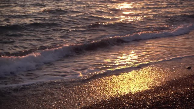 Sea wave in golden aure. Sea Wave Golden Light Slow Motion. Slow Motion Waves at Sunset