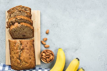 Rollo Brot Healthy paleo banana bread loaf on grey concrete background. Table top view  © Vladislav Noseek