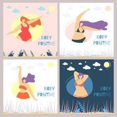 Set of Body Positive Woman Flat Card Template