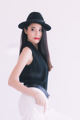 Asian model woman standing and pompous..