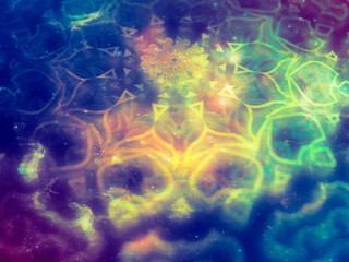 Patterns with geometric ornament. Circular ornamental symbol. Islam, Arabic and Indian, ottoman motifs. 3D rendering. Elements of this image furnished by NASA. Deep space filled with stars and galaxy