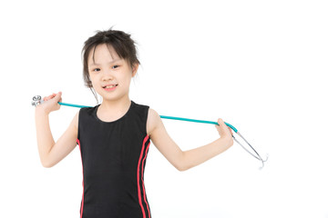 Asian girl wear green stechoscope..