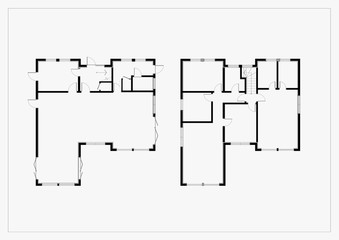 2 floor level house plan. Black and White floor plan of a house.