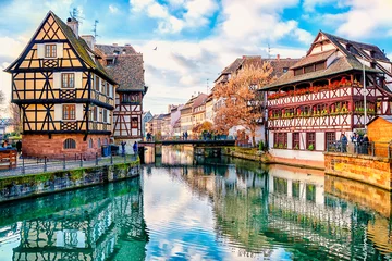 Wall murals Old building Traditional half-timbered houses on the canals district La Petite France in Strasbourg, UNESCO World Heritage Site, Alsace, France