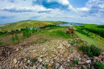 View of the river from the hill through the fisheye