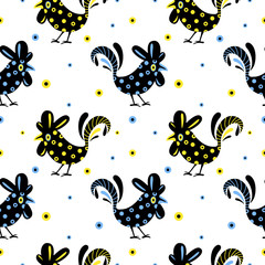 Seamless pattern with illustration of roosters. Perfect for fabric, scrap booking, kitchen, farm, and home decor projects.