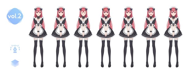 Fototapeta na wymiar Anime manga girl. Costume of maid cafe