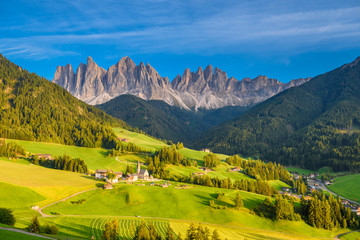 Fototapeta na wymiar landscape scenic viewpoint of St.Magdalena , famous travel location Dolomite Alps, Italy