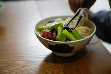 A bowl of hot noodles