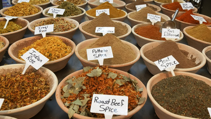 close shot of spices in a market at the old city of jerusalem