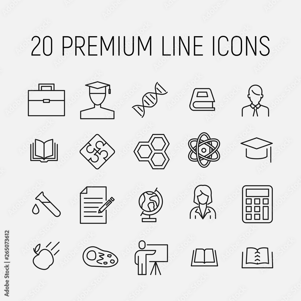 Poster simple collection of university related line icons.