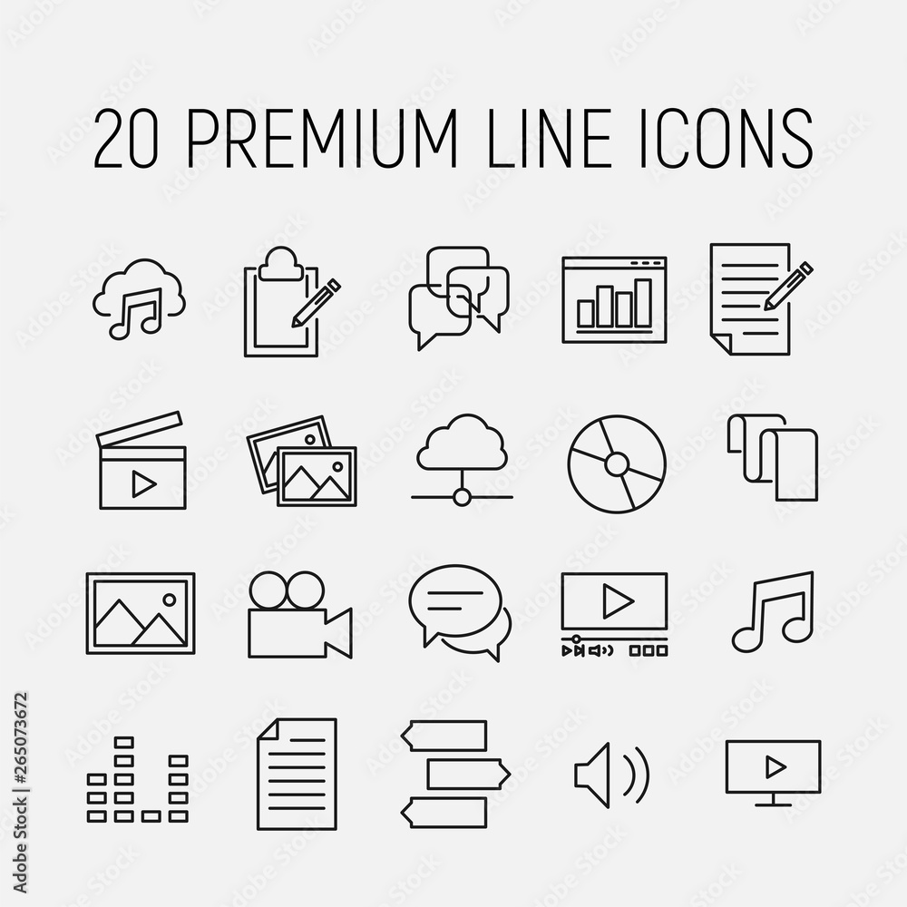 Poster simple collection of web content related line icons.
