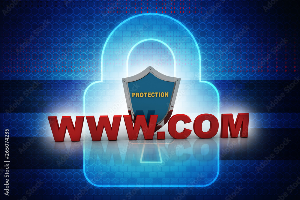 Poster 3d rendering www.com with shield