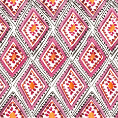 Traditional moroccan rhombic ornament. Seamless watercolor pattern