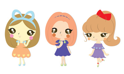 cute girls Korean style cartoon vector