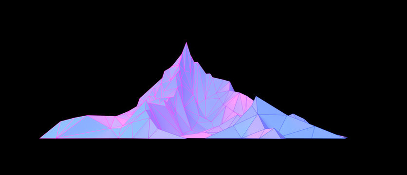 Polygon image of mountain peaks with a glowing backlit 3D illustration