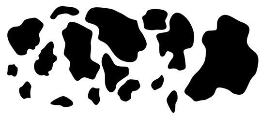 Simple pattern, small and big dot for textile design. Abstract coloring of a cow. Horizontal backdrop, black chaotic spots isolated on white. 