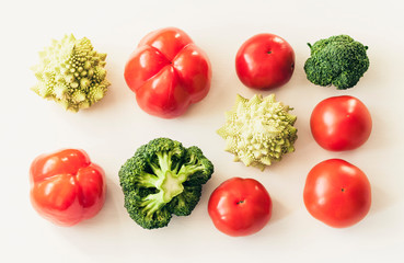 Plant based raw food seasonal vegetables background, vegan food cooking ingredients, top view.