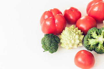 Plant based raw food seasonal vegetables background, vegan food cooking ingredients, top view.